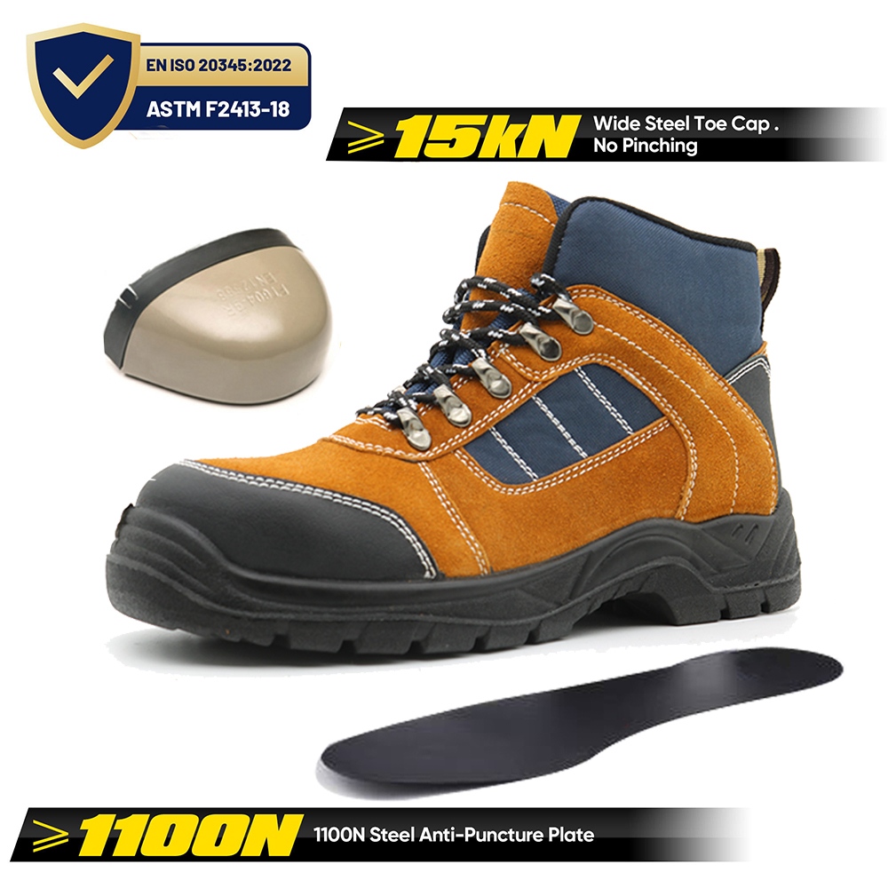 Anti-smash Suede Leather Safety Boots Rubber Sole with Steel Toe