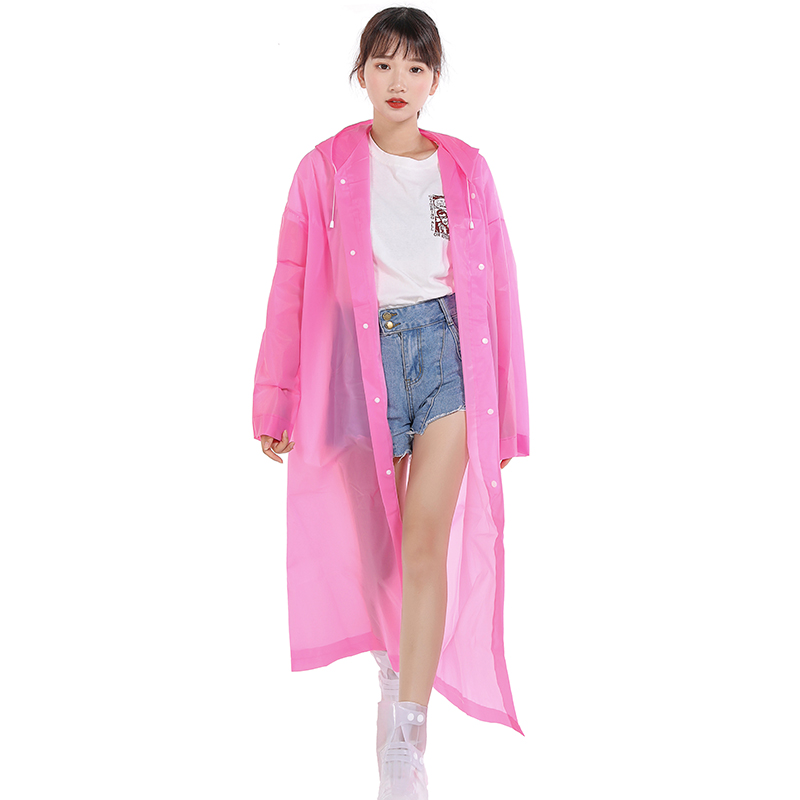 Pink Waterproof Long EVA Raincoat for Women