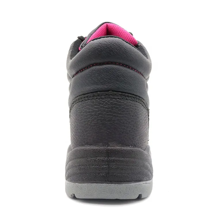 Steel Toe Leather Women Safety Shoes Pink Mesh Lining