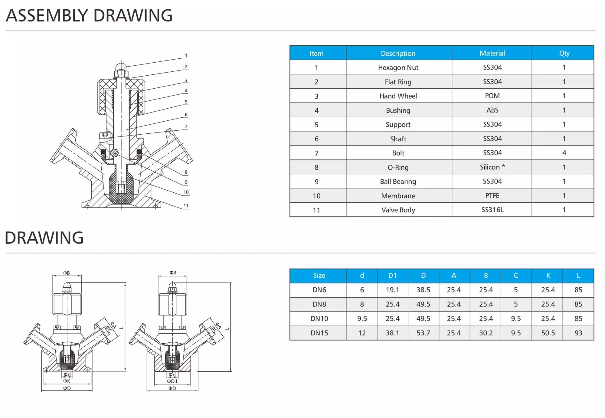 Санитарный демпферный клапан из нержавеющей стали