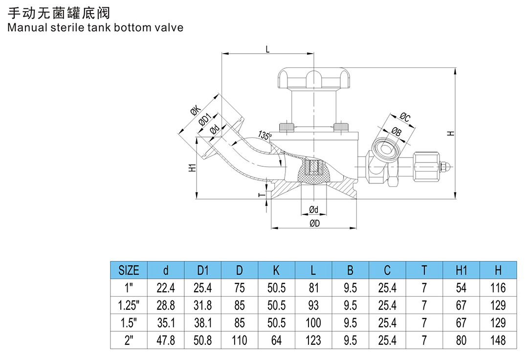 1.手动无菌罐底阀 图纸