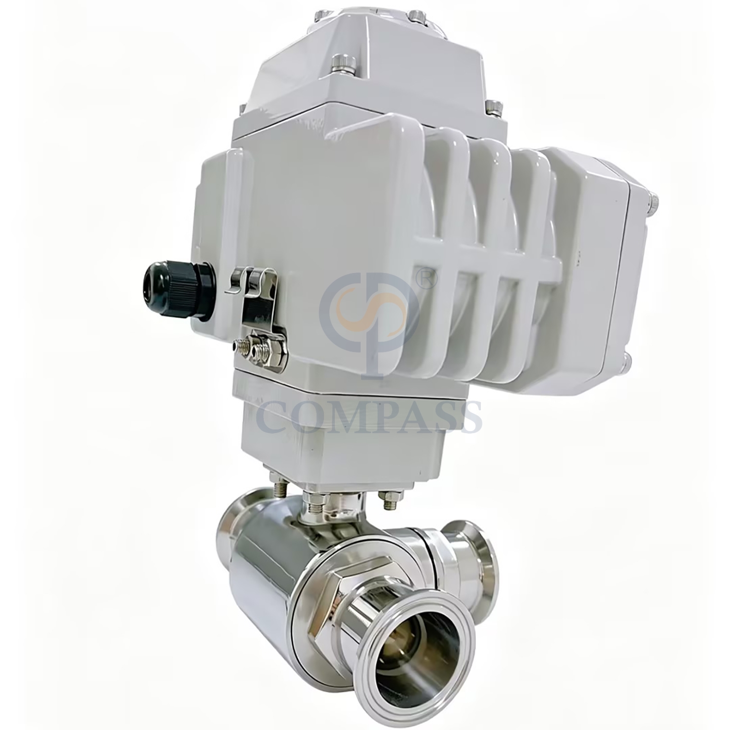 Самый продаваемый электрический шаровой кран из нержавеющей стали в санитарном исполнении SS304 50,8 мм, трехходовой шаровой кран с L-образным отверстием и электрической головкой 220 мм