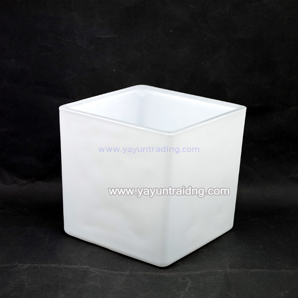 matte white square votive glass candle container with wood lid