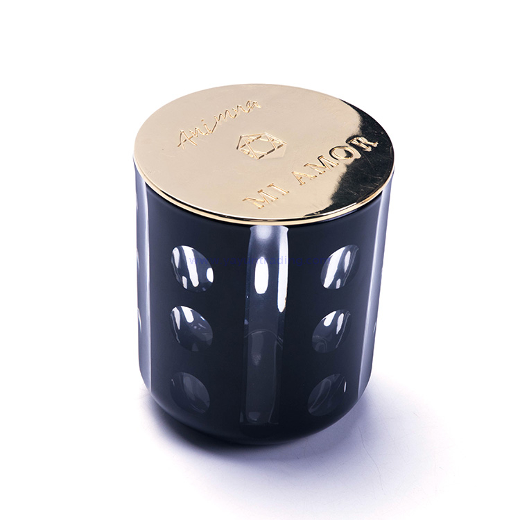 luxury hand engraved black set of 3 glass candle containers 