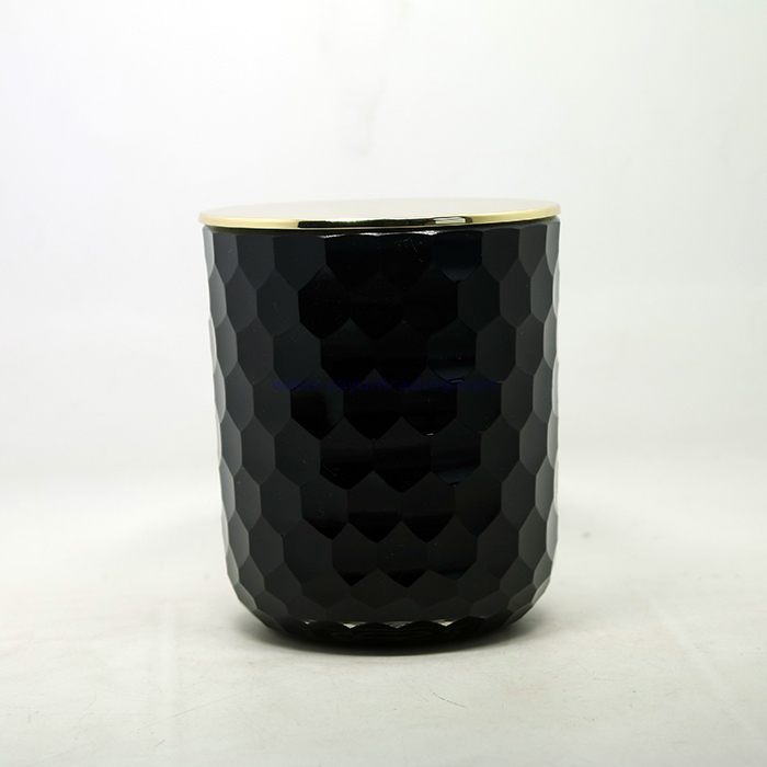 13oz unique fish scale matte black glass candle jar with gold lid
