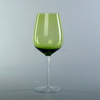 hand made set of 3 green long-stem red wine glass goblet