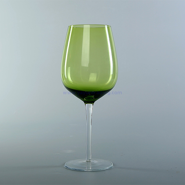 hand made set of 3 green long-stem red wine glass goblet