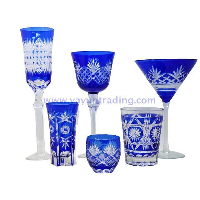 cobalt blue glass tumbler and wine glass