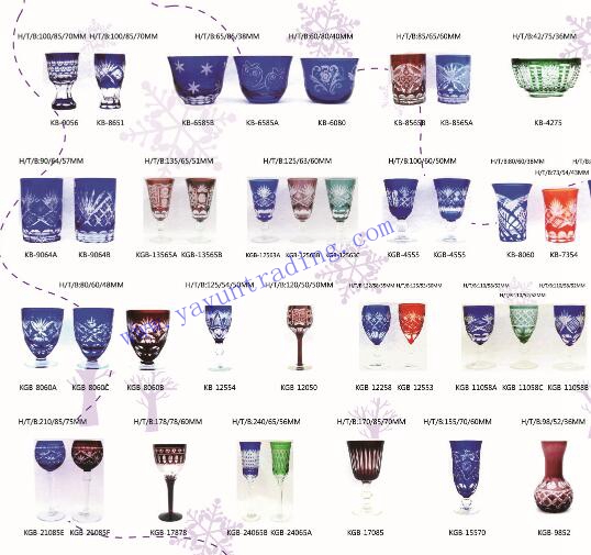 cut to clear colored glass tumber and wine glass