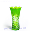 green cut to clear artificial glass flower vase
