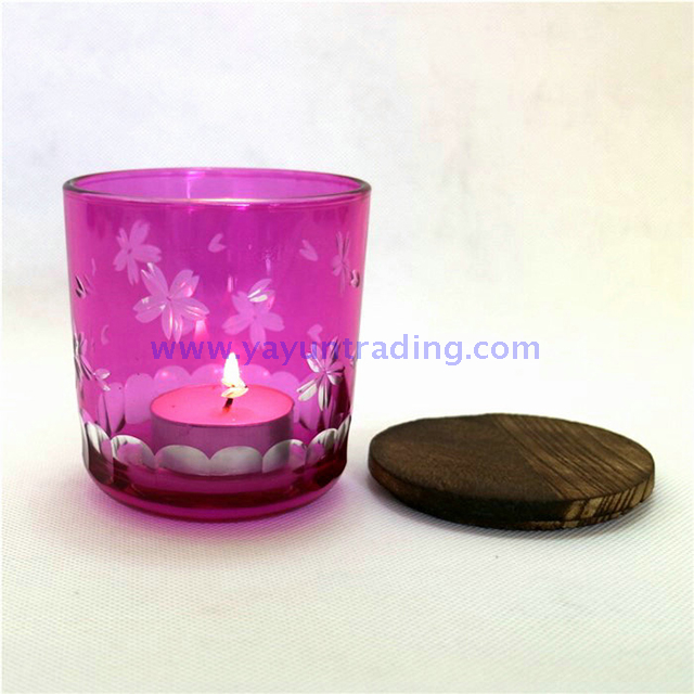 home decoration glass candle holder with wooden lids