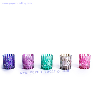 purple blue green metallic colored glass candle holder