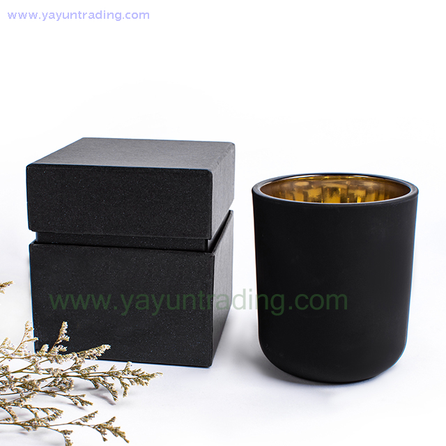 Classical Matte Black Glass Candle Holder with Gift Box Packing