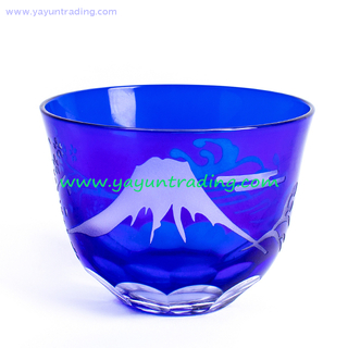  Overlay Cobalt Blue Cut To Clear Shot Glass Tea Cup Mini Glass Bowl for Drinking And Decoration 