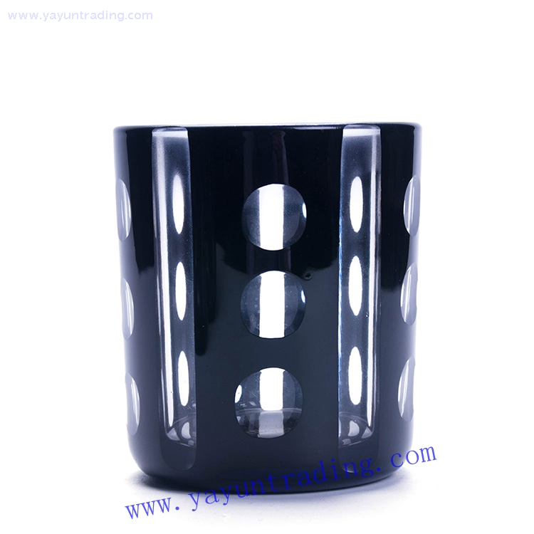  matte black eco friendly hand cut dot recycled glass candle jar