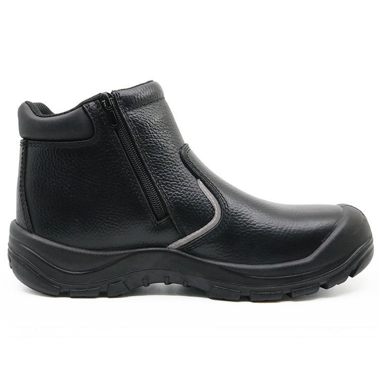 ENS026 black buffalo leather no lace fashion safety shoes with zipper