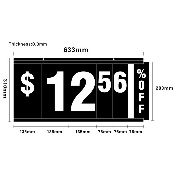 Double Sided Sprial Sign Board W/11" H Number Pads W633mmXH310mm