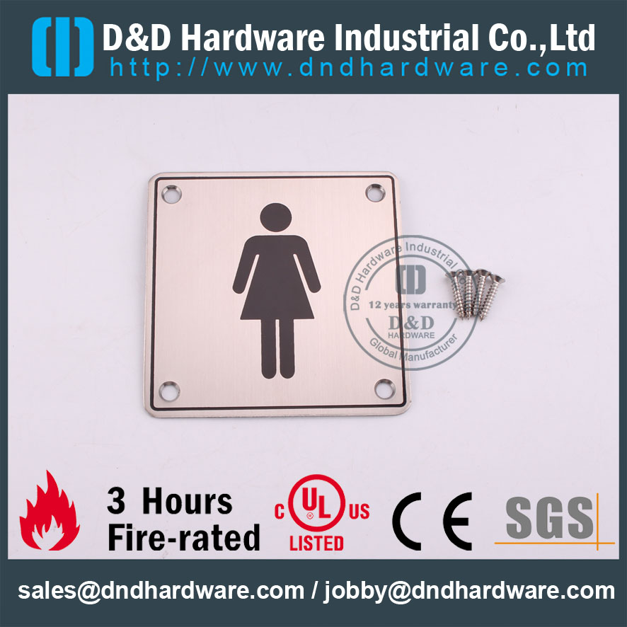 D & D Hardware-Square SS304 Feminino 100x100mm Washroon Placa De Sinal DDSP002