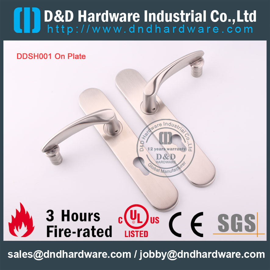 D & D Hardware-Aço Inoxidável Fire Rated Puxador de alavanca de porta com placa DDTP003