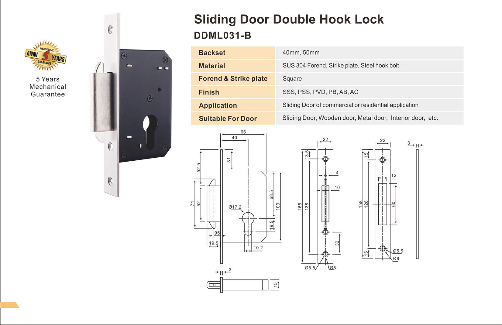 SUS304 Nuevo diseño de doble gancho de bloqueo para puerta corrediza-DDML031-B