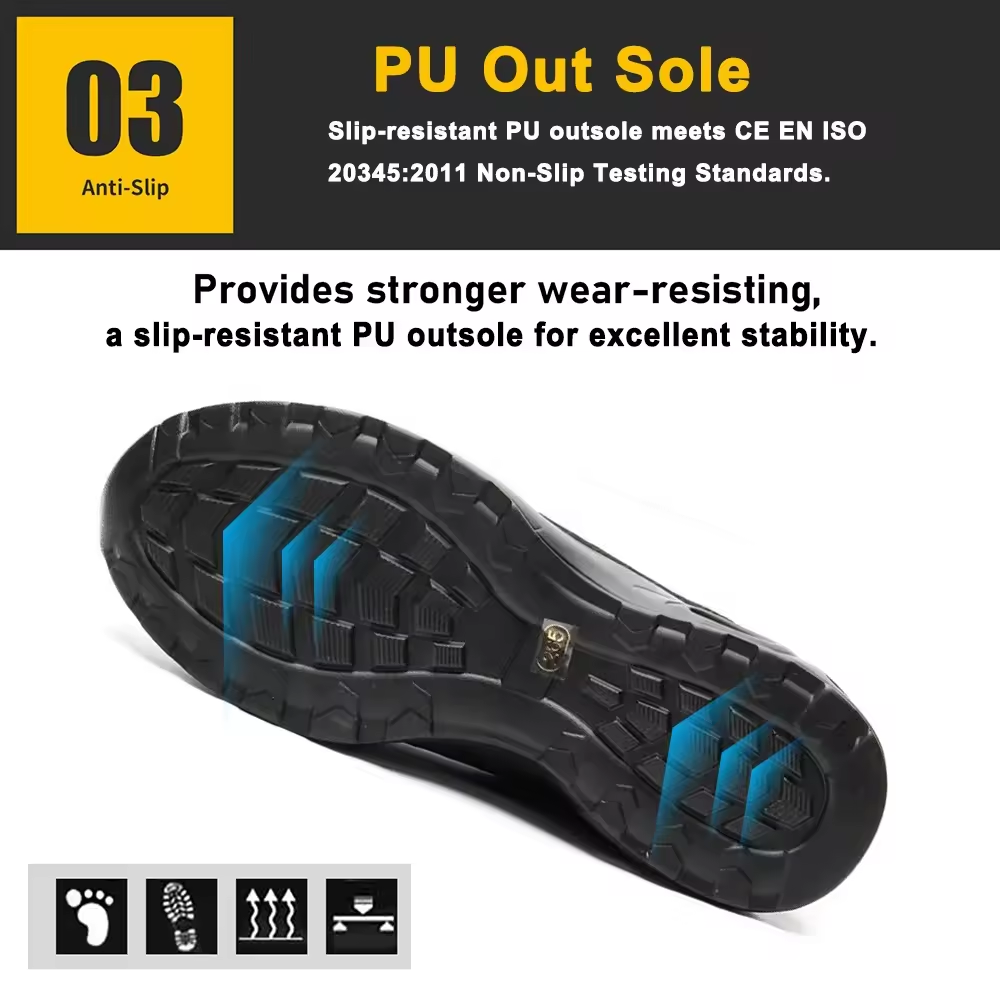 Air Cushioned Anti Puncture Black Suede Safety Shoes with Steel Toe