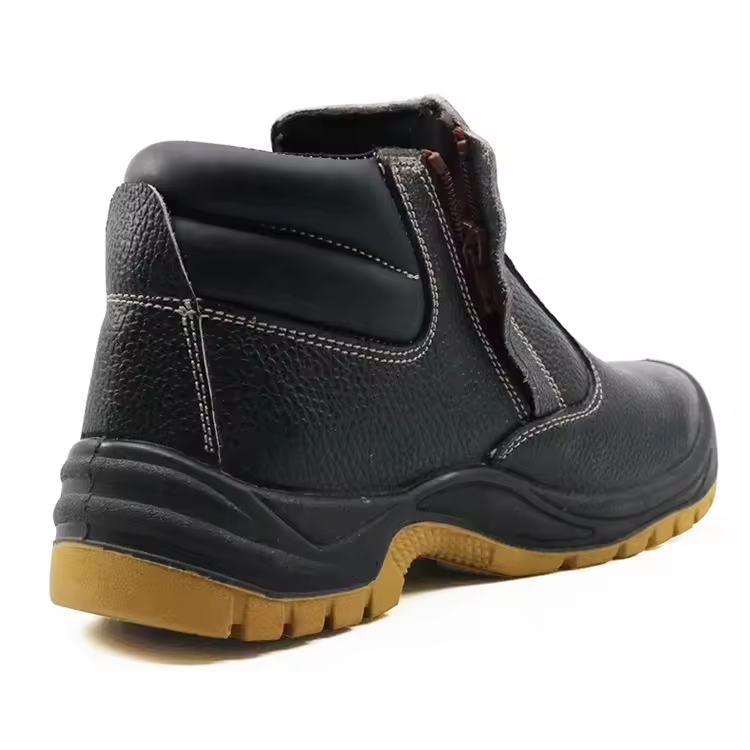 Black Leather Steel Toe Steel Mid Plate Safety Shoes without Lace