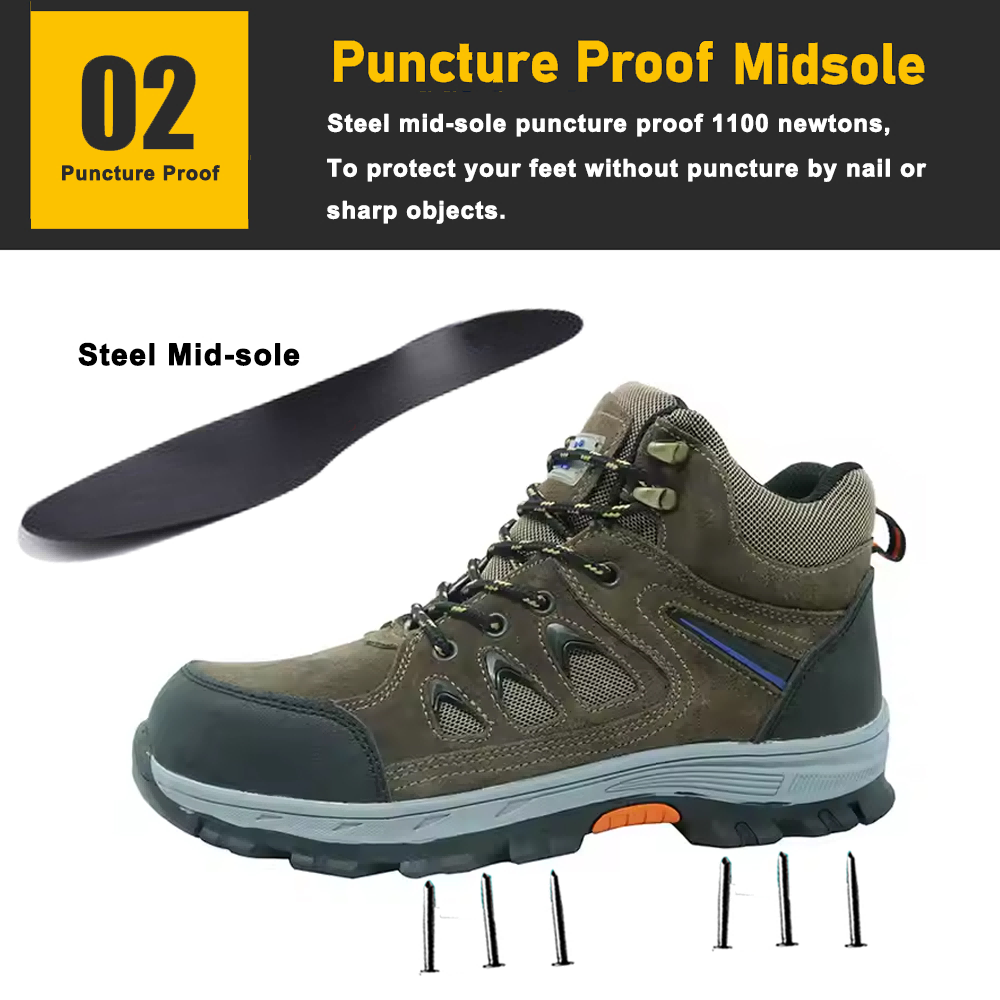 Rubber Sole Brown Suede Safety Shoes Hiking