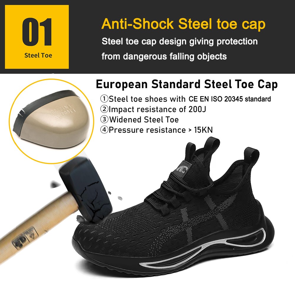 Black Steel Toe Anti Puncture Breathable Safety Sport Shoes 