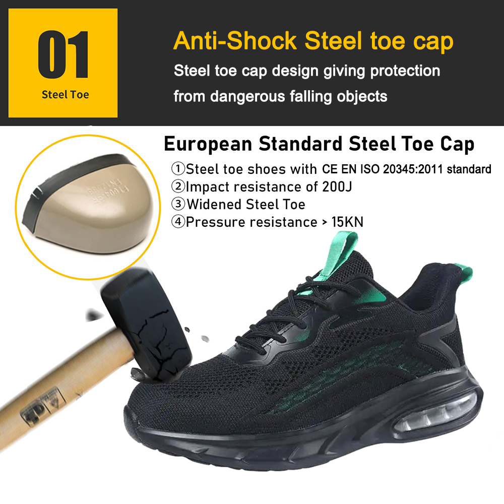 Black Puncture-proof Steel Toe Sports Safety Shoes for Men 