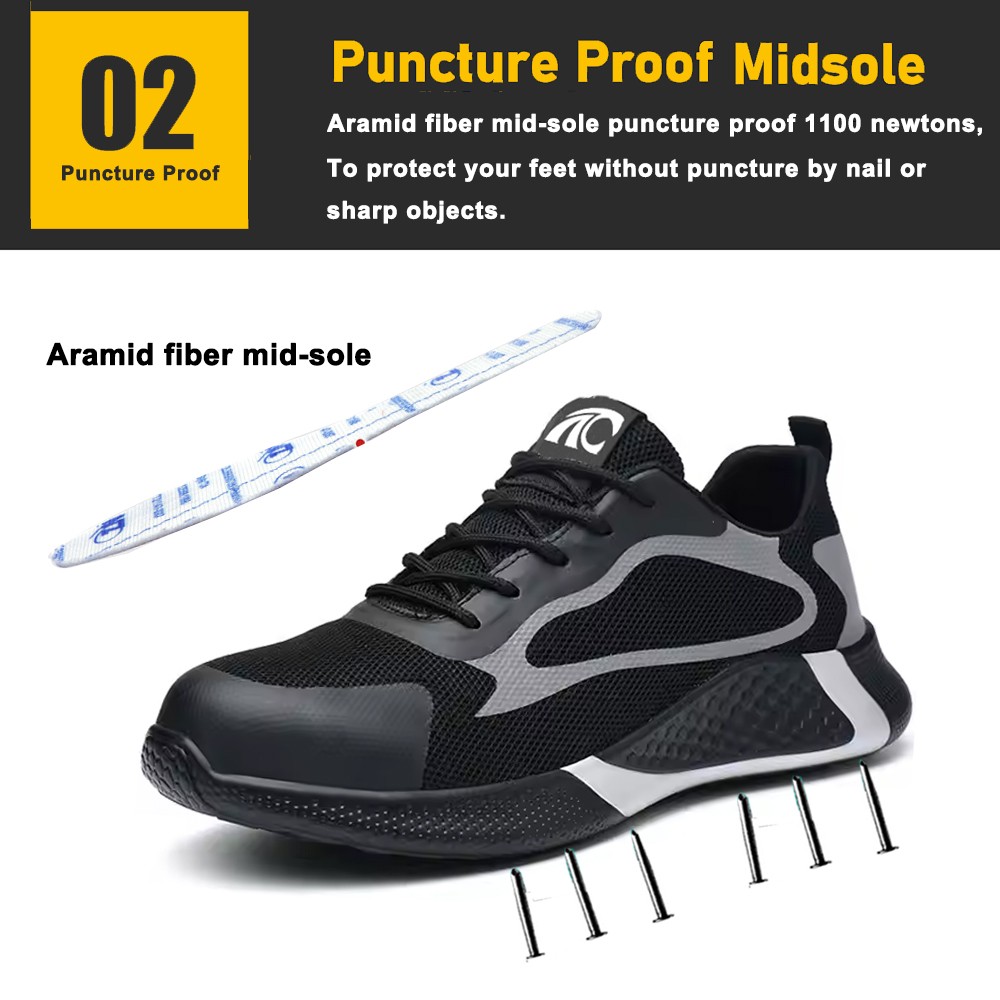 Black Steel Toe Comfortable Safety Shoes Sport for Men