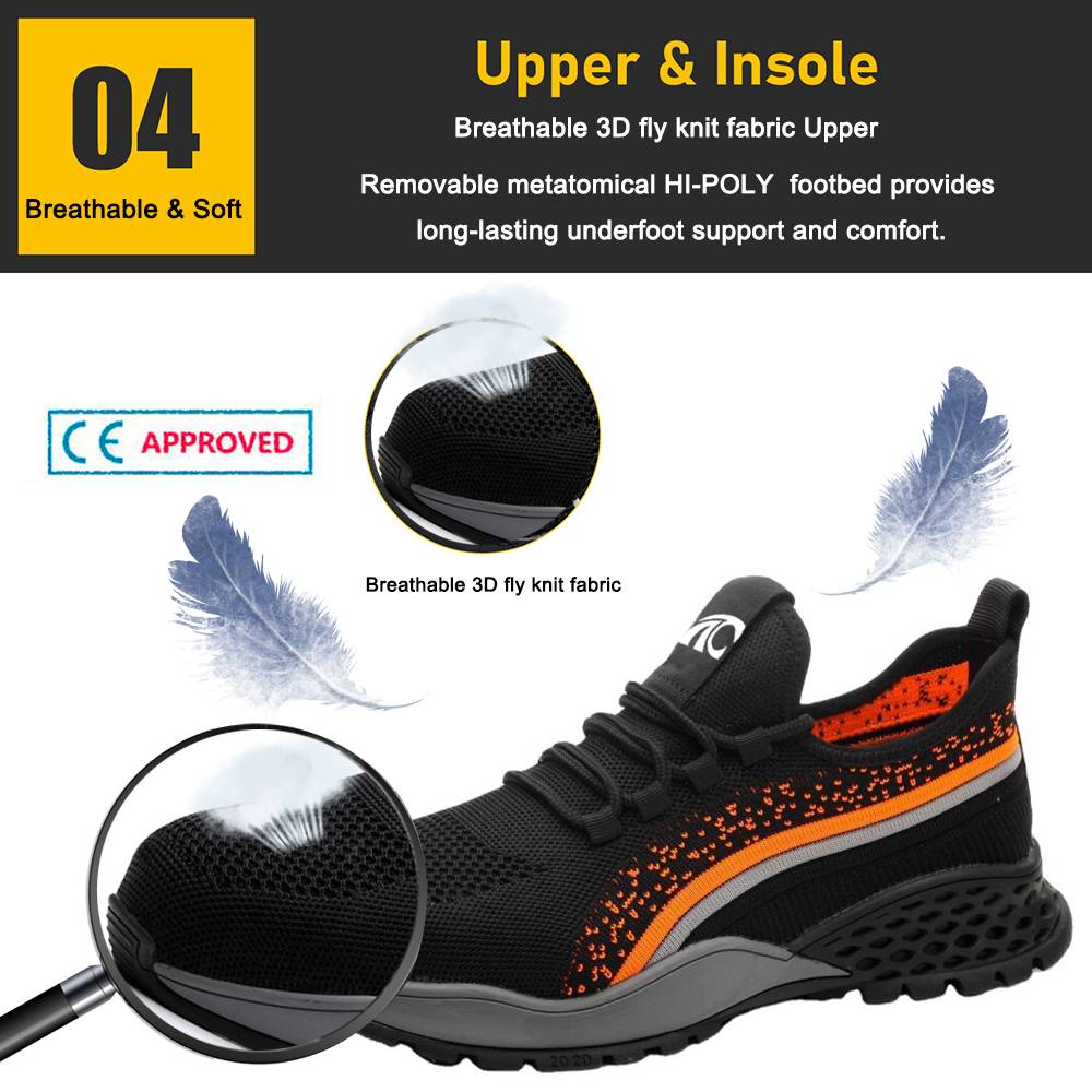 Non Slip Rubber Sole Steel Toe Sneaker Safety Shoes for Men