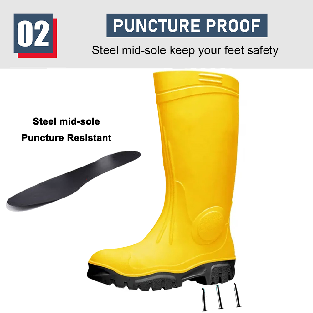 Yellow Steel Toe PVC Gumboots Rain Boots Safety