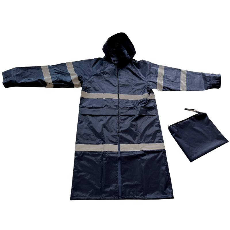 Navy Blue Waterproof Polyester PVC Hi-vis Reflective Raincoat