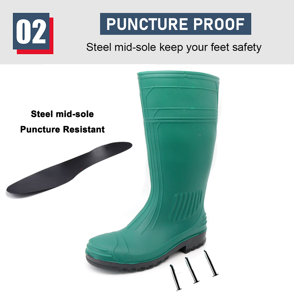 Green PVC Safety Rain Gumboots with Steel Toe