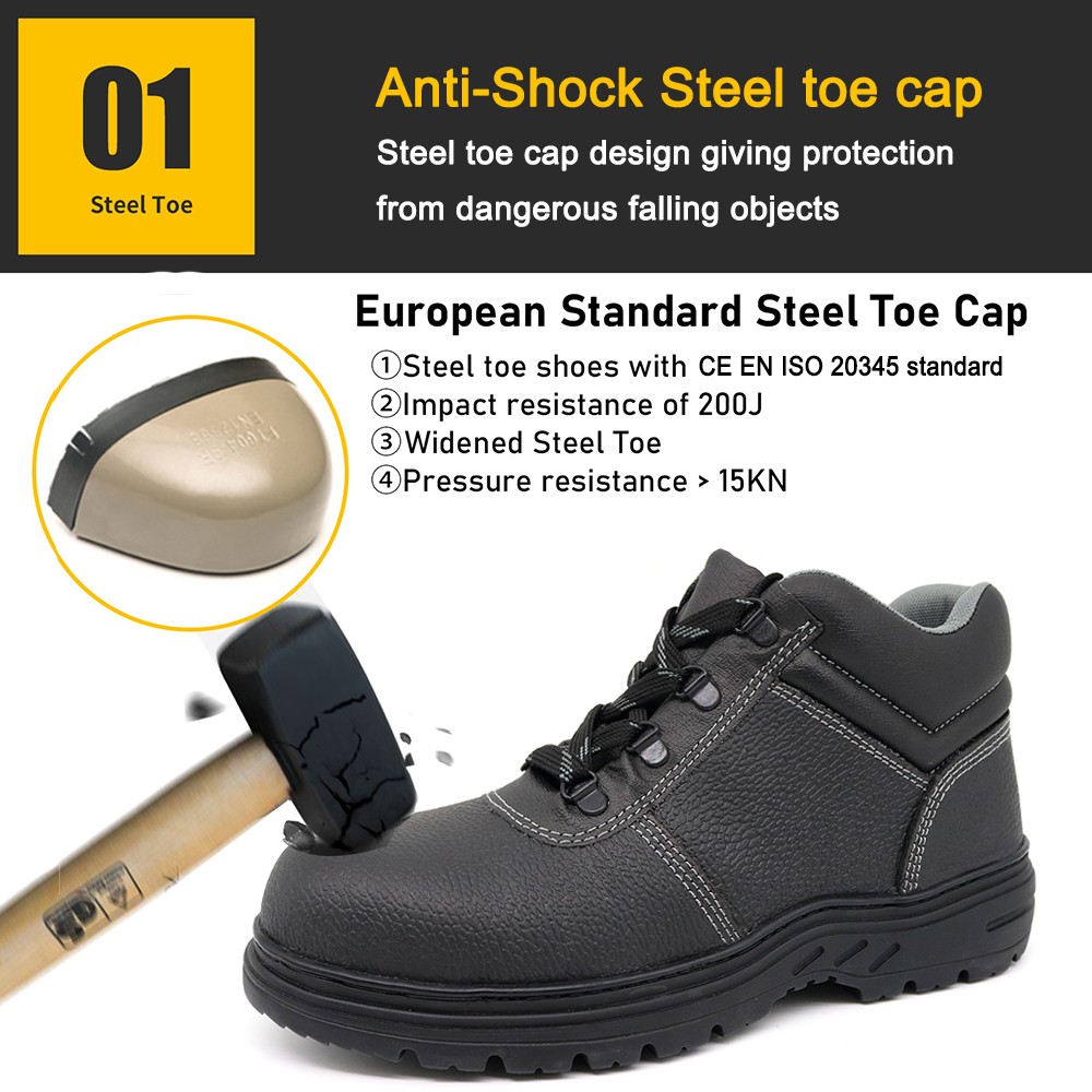 Black Leather Rubber Sole Industrial Safety Shoes with CE Steel Toe