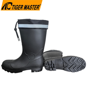 Black PVC Safety Rain Boots with Reflective PU Collar & Steel Toe