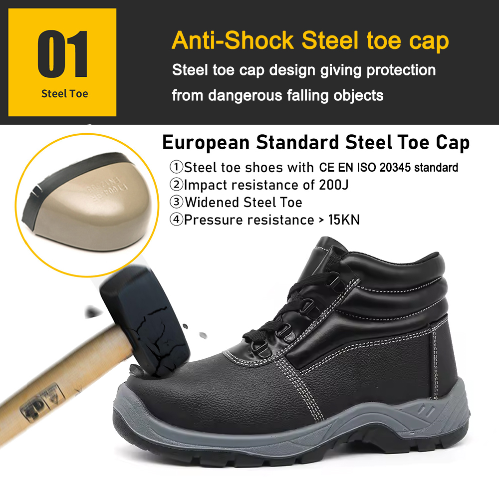 Anti-slip Leather Safety Shoes with Steel Toe Steel Mid-plate