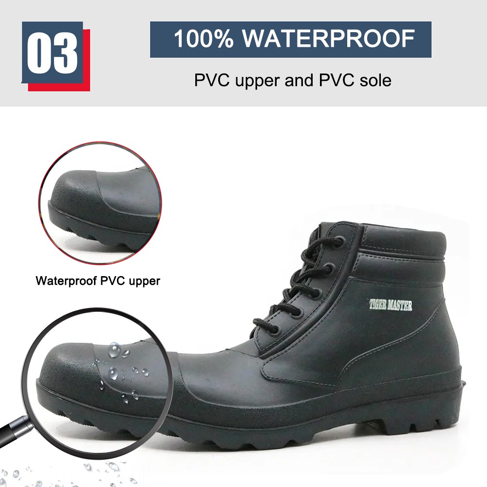 Black Ankle PVC Safety Rain Boots with Steel Toe