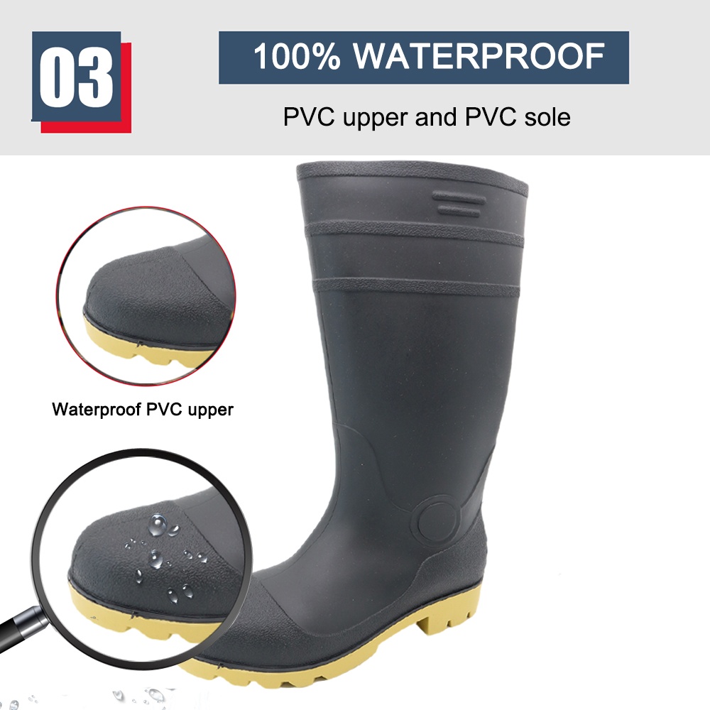 2025 New Construction PVC Safety Rain Boots with Steel Toe Steel Mid-plate