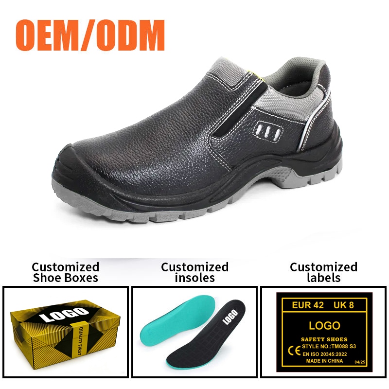 Steel Toe Anti Puncture No Lace Safety Shoes Black Leather