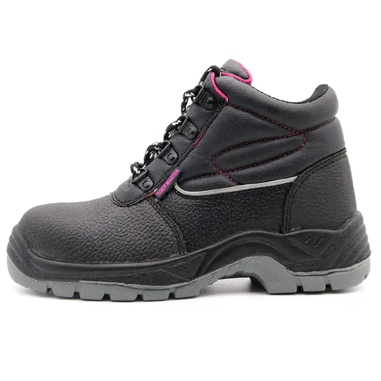 Steel Toe Leather Women Safety Shoes Pink Mesh Lining
