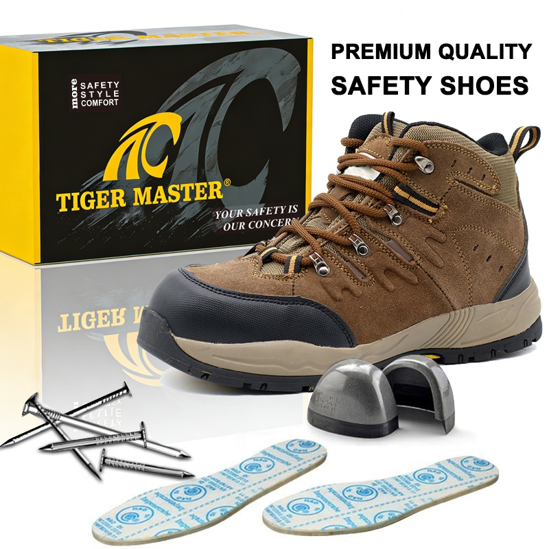 Anti-slip Brown Suede Safety Shoes With Steel Toe