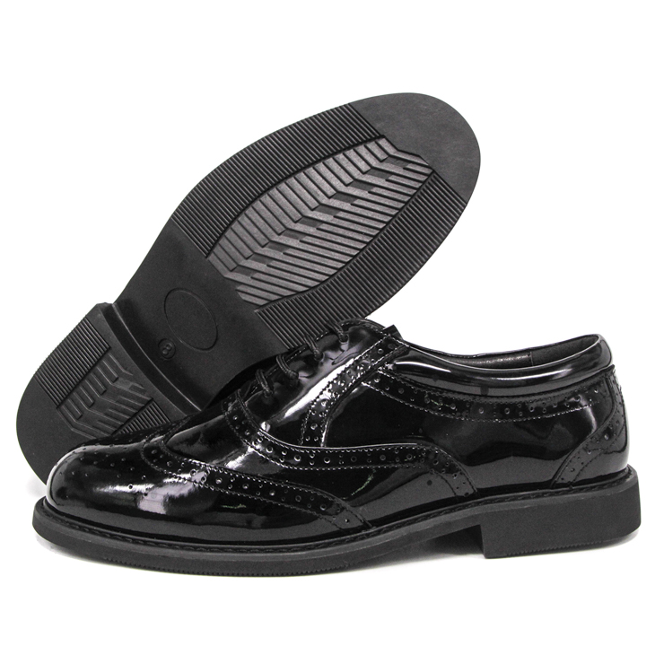 Zapatos de oficina militares Brogue negros brillantes para hombre 1282