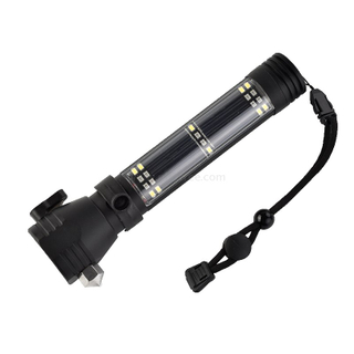 Multi-function Aluminium Car Solar Flashlight Wih Hammer Solar Power Bank for Phone Charging