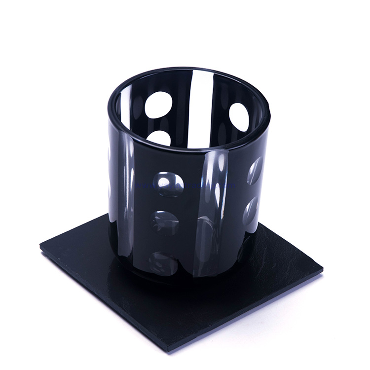 luxury hand engraved black set of 3 glass candle containers 