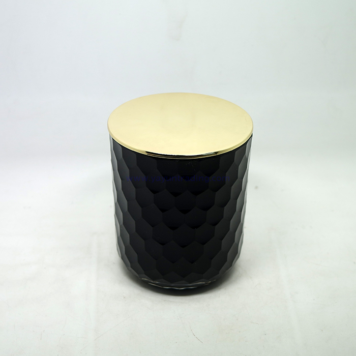 13oz unique fish scale matte black glass candle jar with gold lid