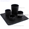 matte black small size glass candle holder and natural slate coaster