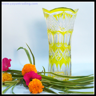 best selling Japanese Edo Kiriko yellow glass flower vase