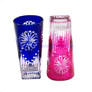  customized fireworks pattern and red color glass water cup 
