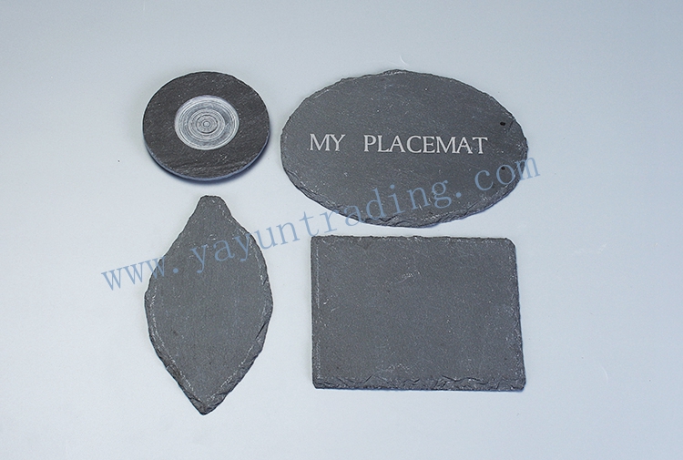 leaf shape natural slate stone placemat and coaster